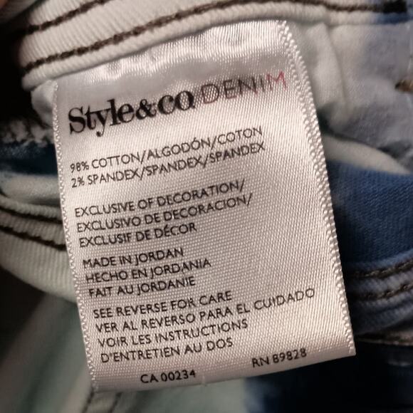 Custom Tie-Dyed Blue Water Hues Straight Tapered Leg Jeans Tummy Control, Size 8 - Picture 4 of 5